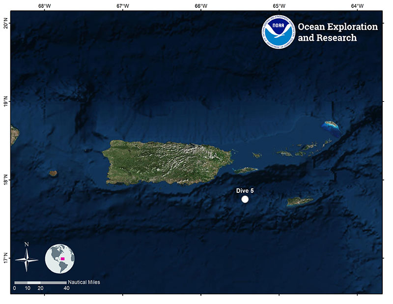  Mapa que muestra la ubicación de la quinta inmersión de ROV de la expedición Océano Profundo 2018.