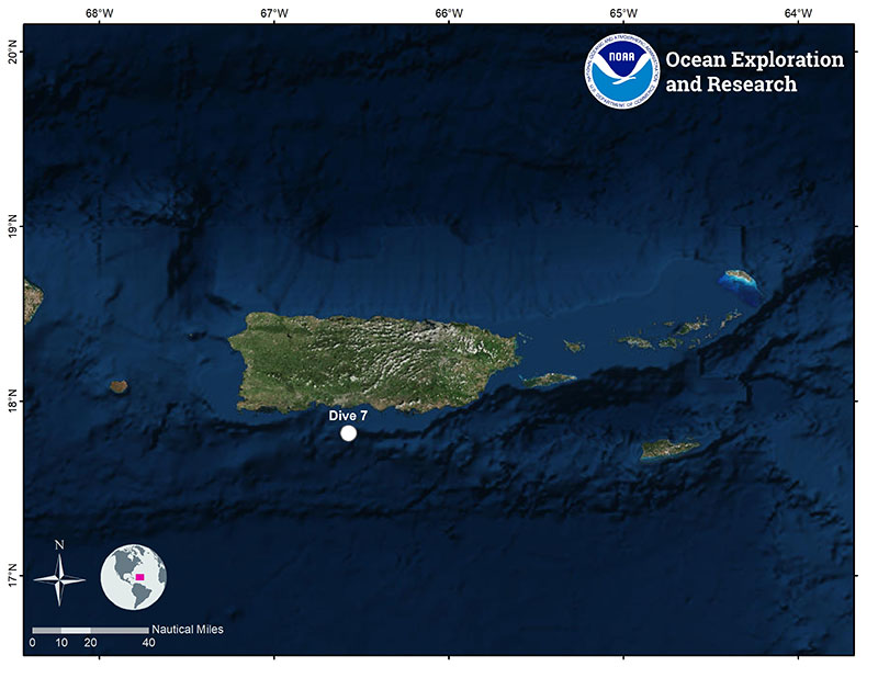 Mapa que muestra la ubicación de la séptima inmersión de ROV de la expedición Océano Profundo 2018.