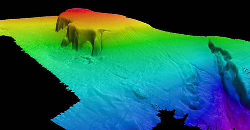 Multibeam bathymetry of multibeam bathymetry of Engaño Canyon and Engaño Bank.