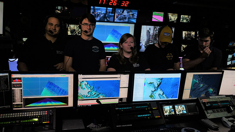 Nick, Sean, Allison, Josh, and Grady in the control room for the live event.