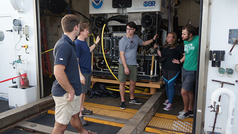 Team 3D talking to Todd about Deep Discoverer in the ROV hangar.