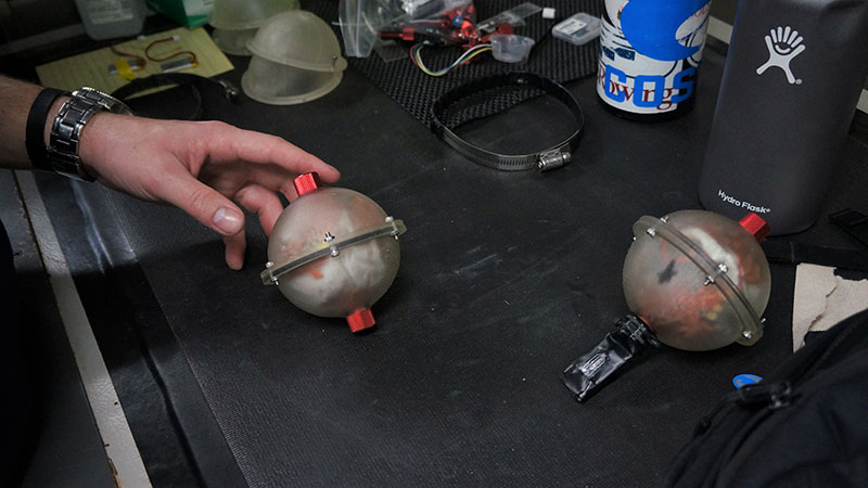 These pressure chambers were printed at sea by the URI team using their 3D printer. They were sent to a depth of 200 meters (656 feet) and successfully recovered intact, without any leaks or structure failures. To the team's knowledge, this is the first documented time this type of device has been printed at sea and then tested at depth.