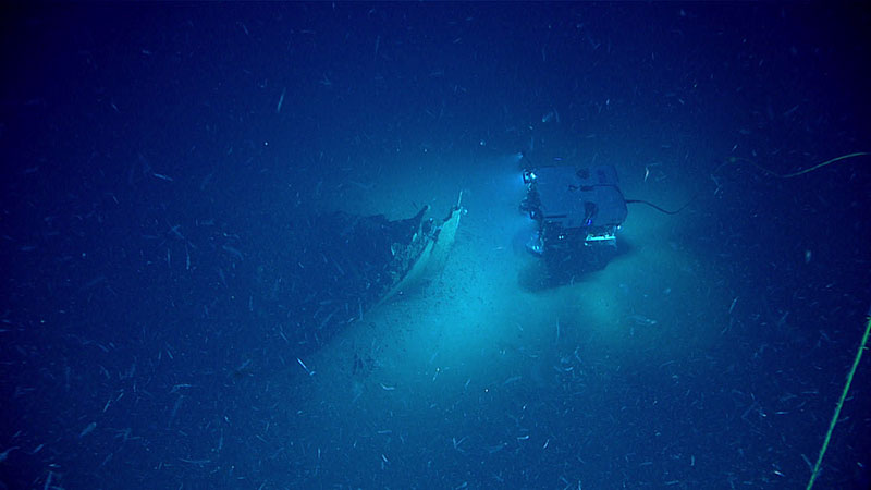 ROV Deep Discoverer approaching the bow of the shipwreck.