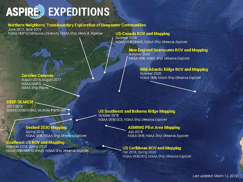 Map of currently identified ASPIRE expeditions (2016-2020).
