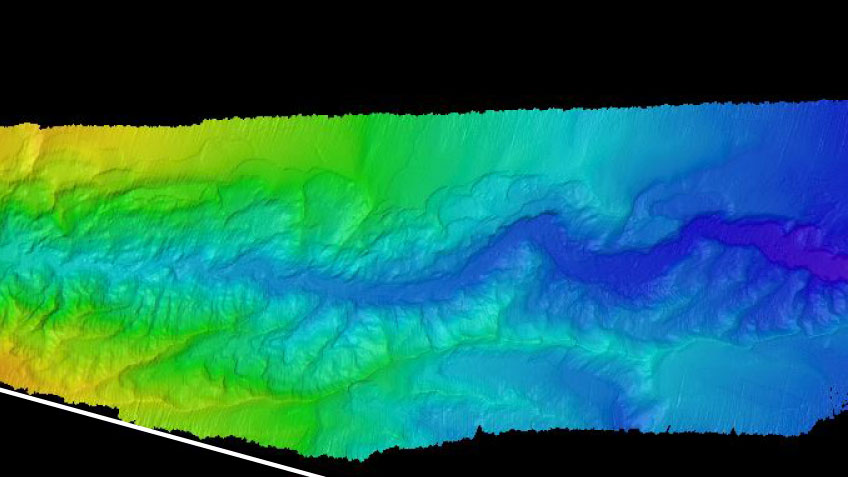 Plan (overhead) view of Hudson Canyon, a shelf-indenting submarine canyon on the U.S. Atlantic Margin offshore New York.