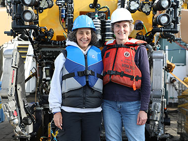 Dr. Martha Nizinski (right) and Dr. Anna Metaxas shared chief scientist duties during the previous transboundary cruises.