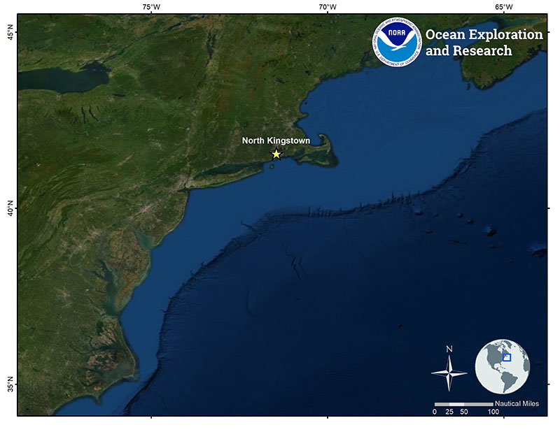 The location of the Okeanos Explorer on September 15, 2019, on the last day of the Deep Connections 2019 expedition.