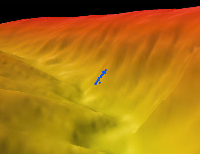 Map showing the dive track of dive 7 of the Deep Connections 2019 expedition. Scale is water depth in meters.