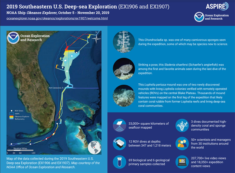 This infographic provides a snapshot of the 2019 Southeastern U.S. Deep-sea Exploration expedition by the numbers.