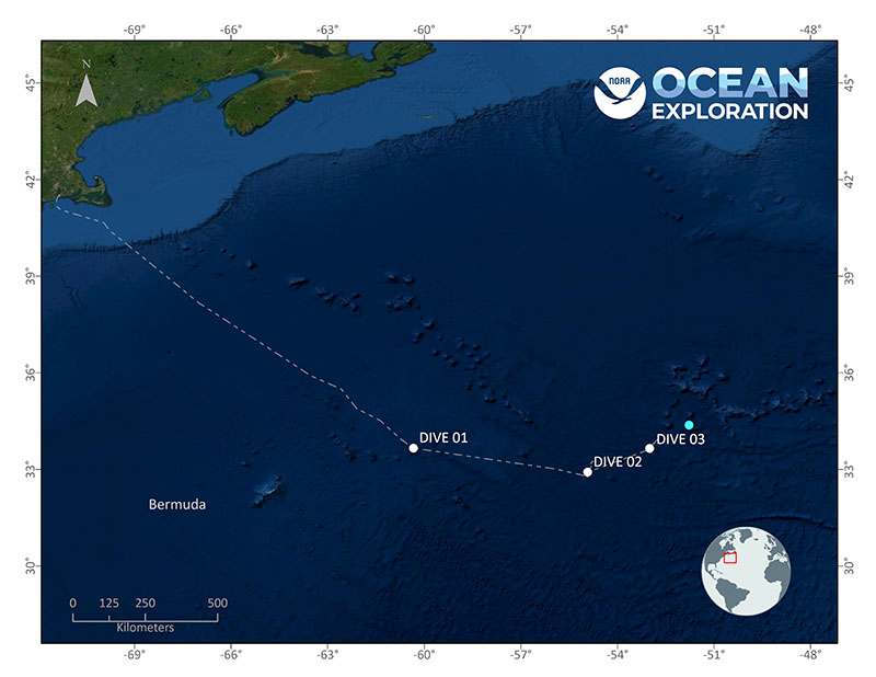 Location of Dive 04 of the 2021 North Atlantic Stepping Stones expedition on July 7, 2021. 