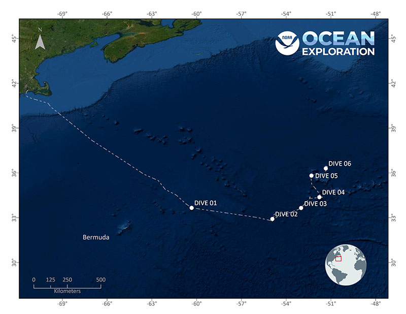 Location of Dive 06 of the 2021 North Atlantic Stepping Stones expedition on July 9, 2021.