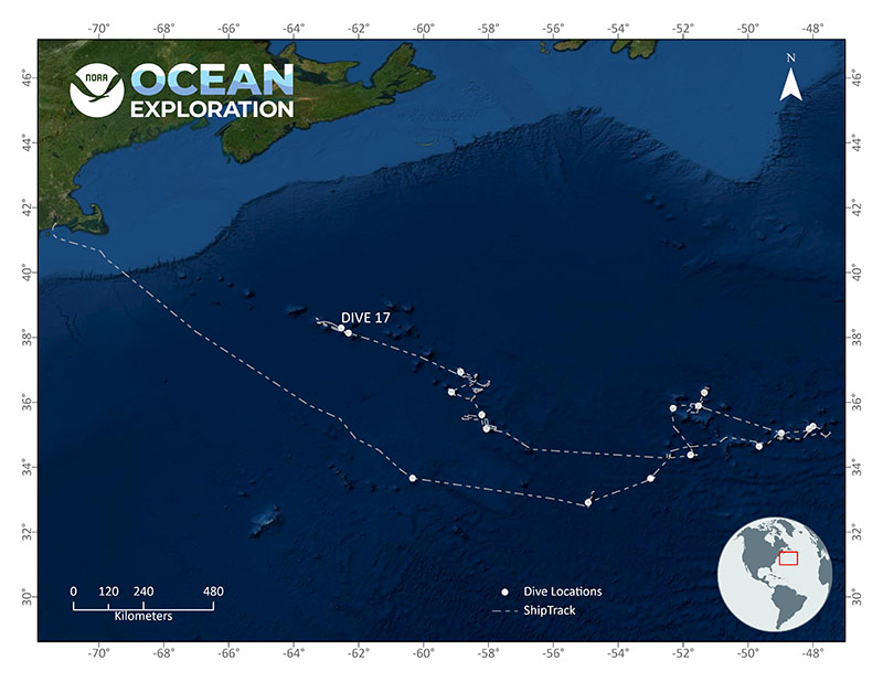 Location of Dive 17 of the 2021 North Atlantic Stepping Stones expedition on July 24, 2021.