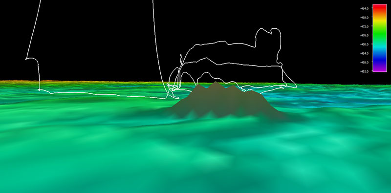 The dive track for Windows to the Deep 2021 Dive 02: UCH Target. Scale is water depth in meters.