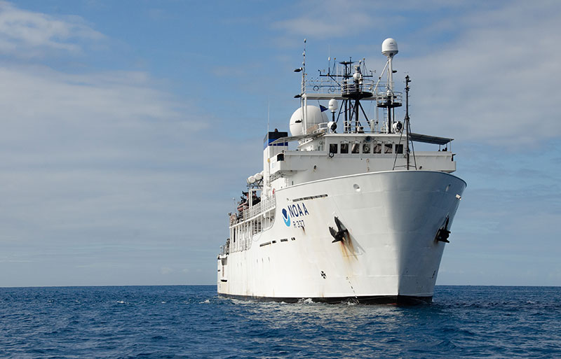 NOAA Ship <i>Okeanos Explorer</i>  at sea during the 2022 Caribbean Mapping expedition. 