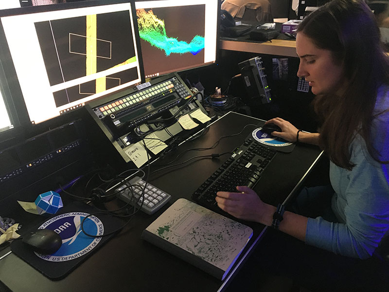 Mapping expeditions on NOAA Ship Okeanos Explorer provide a great real-world training opportunity for students interested in careers in ocean exploration. During NOAA Ocean Exploration's 2022 Puerto Rico Mapping and Deep-Sea Camera Demonstration, we have two explorers-in-training (and some former explorers-in-training!) helping us fill seafloor mapping gaps off Puerto Rico, in U.S. waters off the U.S. East Coast, and in the high seas. Cassie Ferrante is one of those explorers-in-training. Among her tasks is 