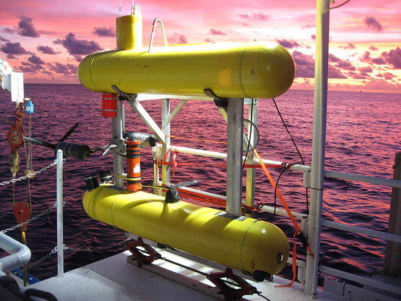 Autonomous underwater vehicle <i>Mola Mola</i> is one of the two uncrewed systems that will be tested during the 2023 EXPRESS: Exploration of Central California Coast (AUV and Mapping) expedition.