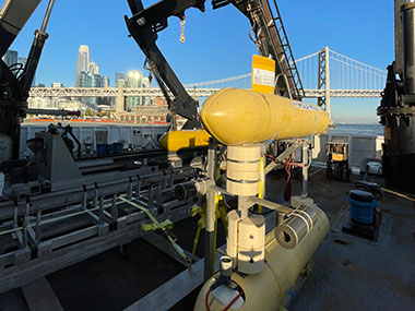 Autonomous underwater vehicle Mola Mola on the deck of NOAA Ship Okeanos Explorer