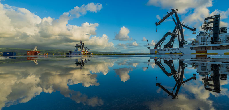 NOAA Ocean Ship Okeanos Explorer in Hilo, Hawai‘i, before leaving for the second Beyond the Blue: Johnston Atoll Mapping expedition.