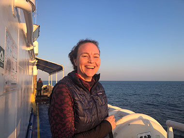 Amanda Bittinger onboard Research Vessel Minerva Uno during a geophysical survey on the East Coast.