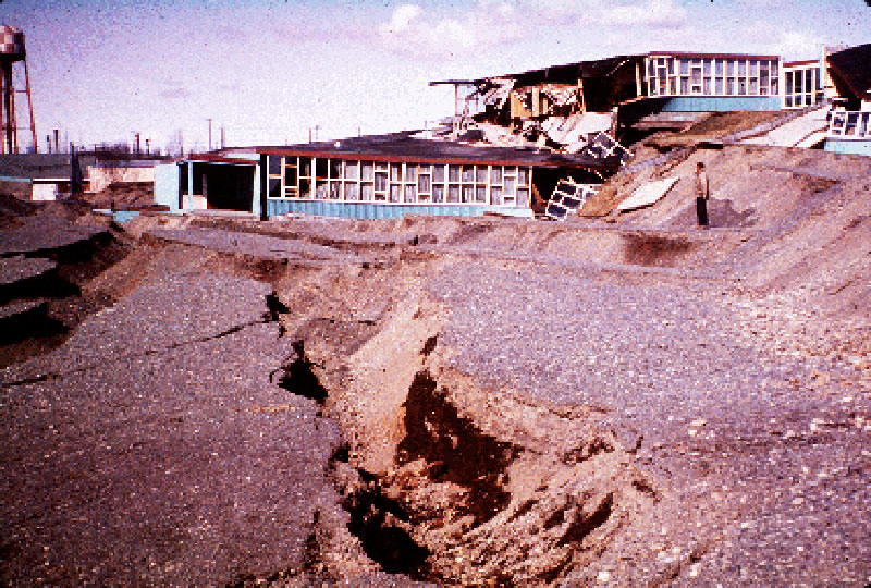 Government Hill elementary school severely damaged and broken into several segments by the “1964 Great Alaska Earthquake.”