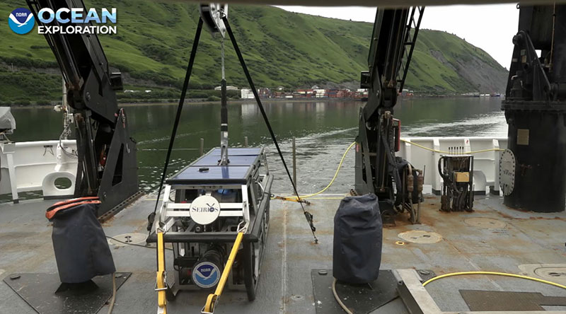 NOAA Ship Okeanos Explorer leaevs Kodiak, Alaska, marking the official start of the Seascape Alaska 3: Aleutians Remotely Operated Vehicle Exploration and Mapping expedition.