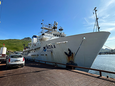 NOAA Ship <i>Okeanos Explorer</i> in port prior to the start of the Seascape Alaska 4 expedition.
