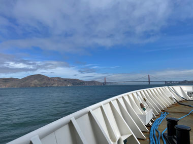 NOAA Ship <i>Okeanos Explorer</i> makes its way towards port in San Francisco, marking the end of the Seascape Alaska 6 expedition.