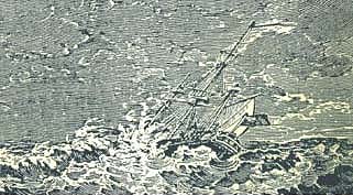 Shipwreck etching of sailing ship