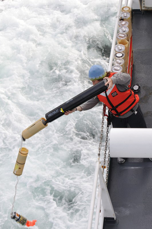 A sonobuoy is launched from the NOAA Ship Oscar Dyson.