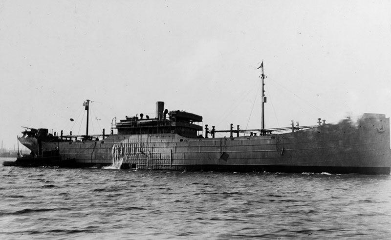USS Fairmont, later renamed Black Point, in harbor on a winter day, circa 1918-1919. Image courtesy of the U.S. History and Heritage Command.