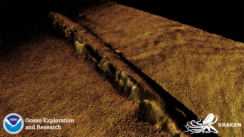 Three-dimensional Synthetic Aperture Sonar image of the USS L-8 submarine, developed from data collected by the KATFISH system. Image courtesy of Kraken Robotics.