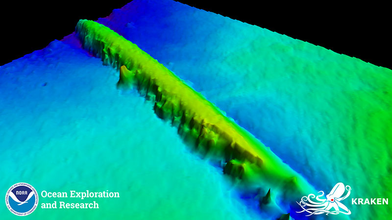 Three-dimensional bathymetric image of the USS L-8 submarine, developed from data collected by the KATFISH system. Image courtesy of Kraken Robotics.