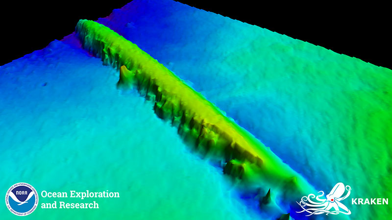 Three-dimensional bathymetric image of the <em>USS L-8</em> submarine, developed from data collected by the KATFISH™ system.