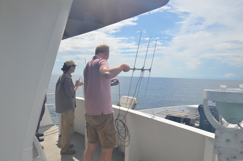 National Geographic and Second Star Robotics team members communicating with Driftcam “Dory” near the bow of the R/V Point Sur.