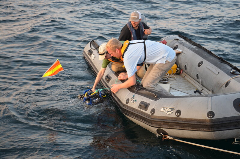 National Geographic and Second Star Robotics team members deploying the Driftcam “Dory.”