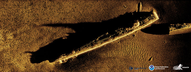 Synthetic aperture sonar image of the USS Bass collected using the towed KATFISH system.