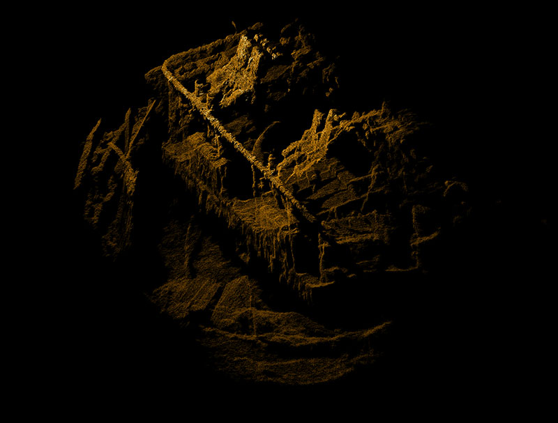 3D high resolution point cloud of the port after 40mm anti-aircraft Bofors gun bases, the barrel breaches were removed while in reserve status.  Laser scanning was completed from the starboard side of the Baldwin.