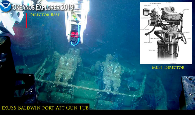 The Bofors 40 mm anti-aircraft guns were arguably the best light anti-aircraft weapon of World War II.,employed on almost every major warship in the U.S. and UK fleet during World War II circa 1943 to 1945. They were most effective on ships as large as destroyer escorts or larger when coupled with electric-hydraulic drives for greater speed and the Mark 51 Director for improved accuracy, the Bofors 40 mm gun became a fearsome adversary, accounting for roughly half of all Japanese aircraft shot down between 1 October 1944 and 1 February 1945. The gun bases are present, the barrel breaches were removed while in reserve status.