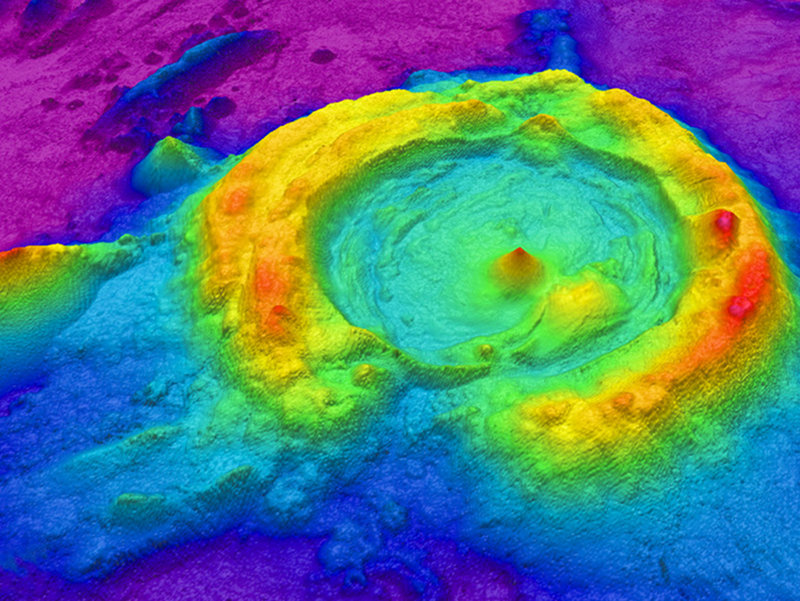 Map of a huge caldera in the NE Lau Basin, created from multibeam data processed with GIS software.