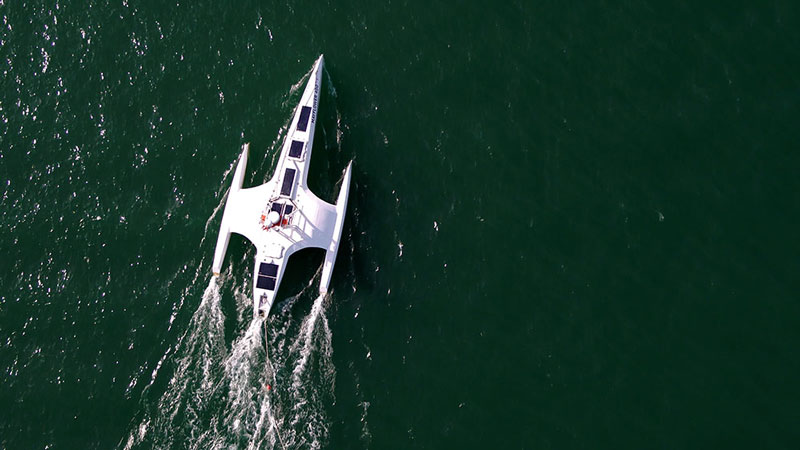 On June 30, 2022, Mayflower Autonomous Ship (seen here during its sea trials) arrived in Plymouth, Massachusetts, having crossed the Atlantic Ocean from Plymouth in the United Kingdom, collecting scientific data along the way. NOAA scientists contributed to the success of its journey, similar to the one the Pilgrims took 400 years ago. At 15 meters (49 feet) long, this uncrewed surface vessel is the largest to cross the Atlantic navigated by an artificially intelligent “captain.” Powered by a solar-driven hybrid electric motor and loaded with more than 50 sensors, Mayflower Autonomous Ship was designed to help safeguard the future of the ocean.