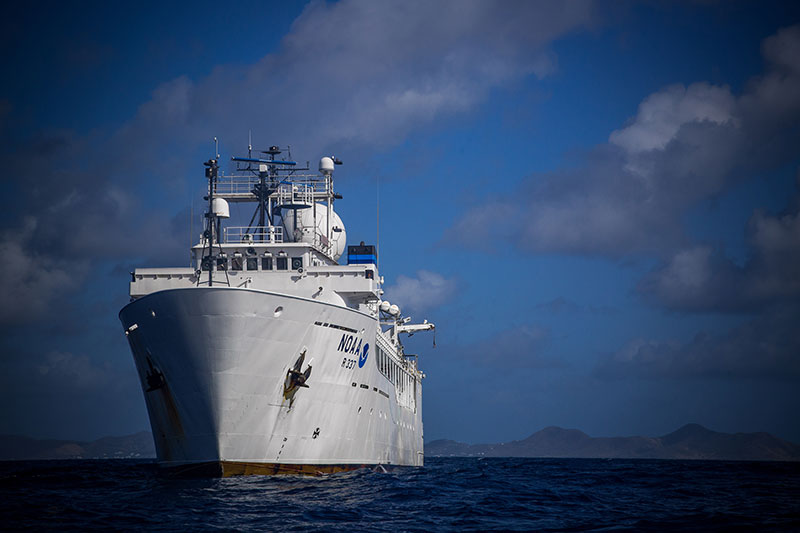 NOAA Ship Okeanos Explorer mapping underway during the Tropical Exploration 2015 expedition.
