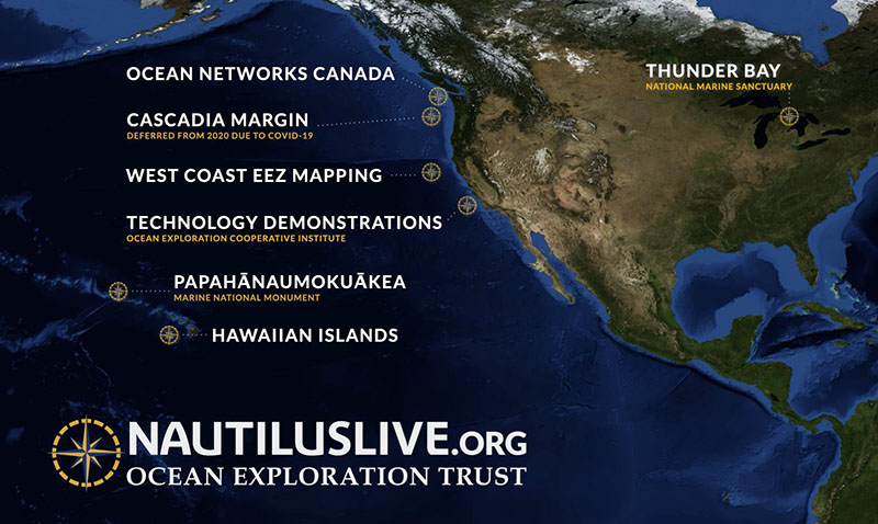 Exploration Vessel Nautilus 2021 field schedule map. Exploration Vessel Nautilus 2021 field schedule map.