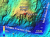 The Atlantis Massif or mountain is bounded to the east by the slow-spreading Mid-Atlantic Ridge