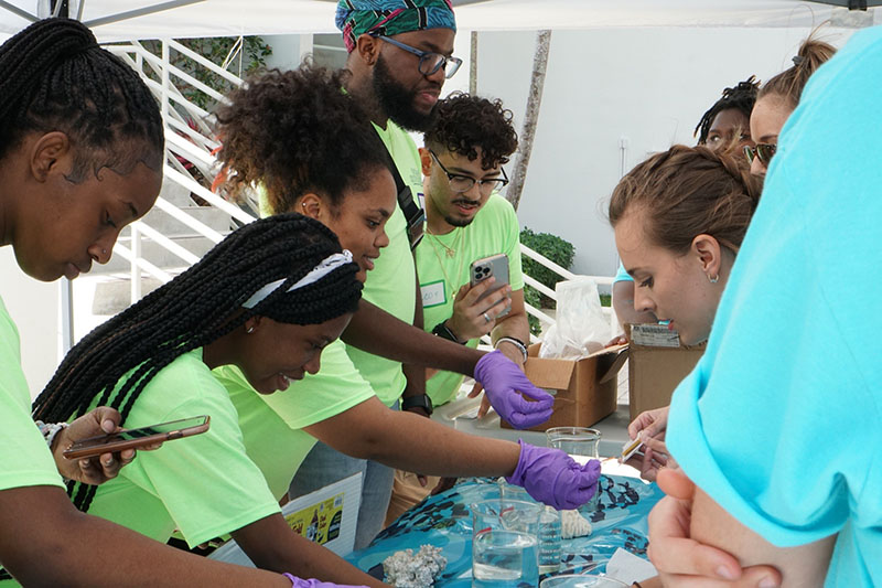 At "The Ripple Effect" station, Ocean Explorers investigated the impact of ocean pH on animals with calcium carbonate skeletons, like corals. Students saw first hand the potential impacts ocean acidification can have on local coral reefs!