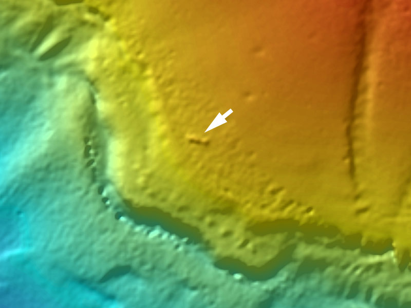 Figure 2: Multibeam sonar bathymetry image of the Japanese submarine, I-400.