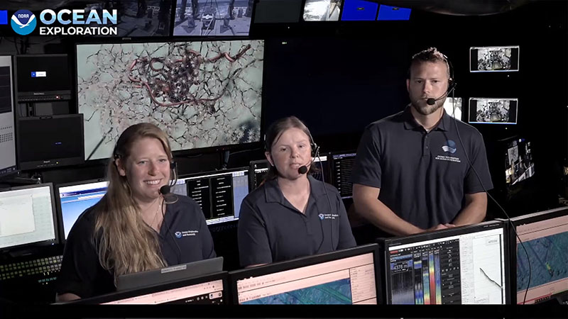 On July 1, 2021, members of the 2021 North Atlantic Stepping Stones expedition team, including Kasey Cantwell, Rhian Waller, and Chris Ritter, participated in a Facebook Live event. They provided an overview of the expedition and then took questions from Facebook users. If you missed the event, you can watch it through the NOAA Ocean Exploration Facebook page.